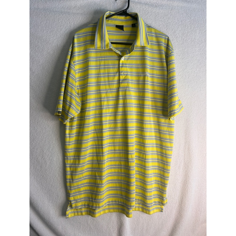 Dunning Golf Mens XL Polo Shirt Yellow Grey Striped Nanea Golf Club Performance